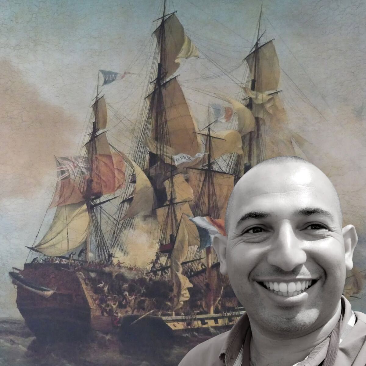 Mathieu PITOU en escale de croisière devant le Queen Mary 2